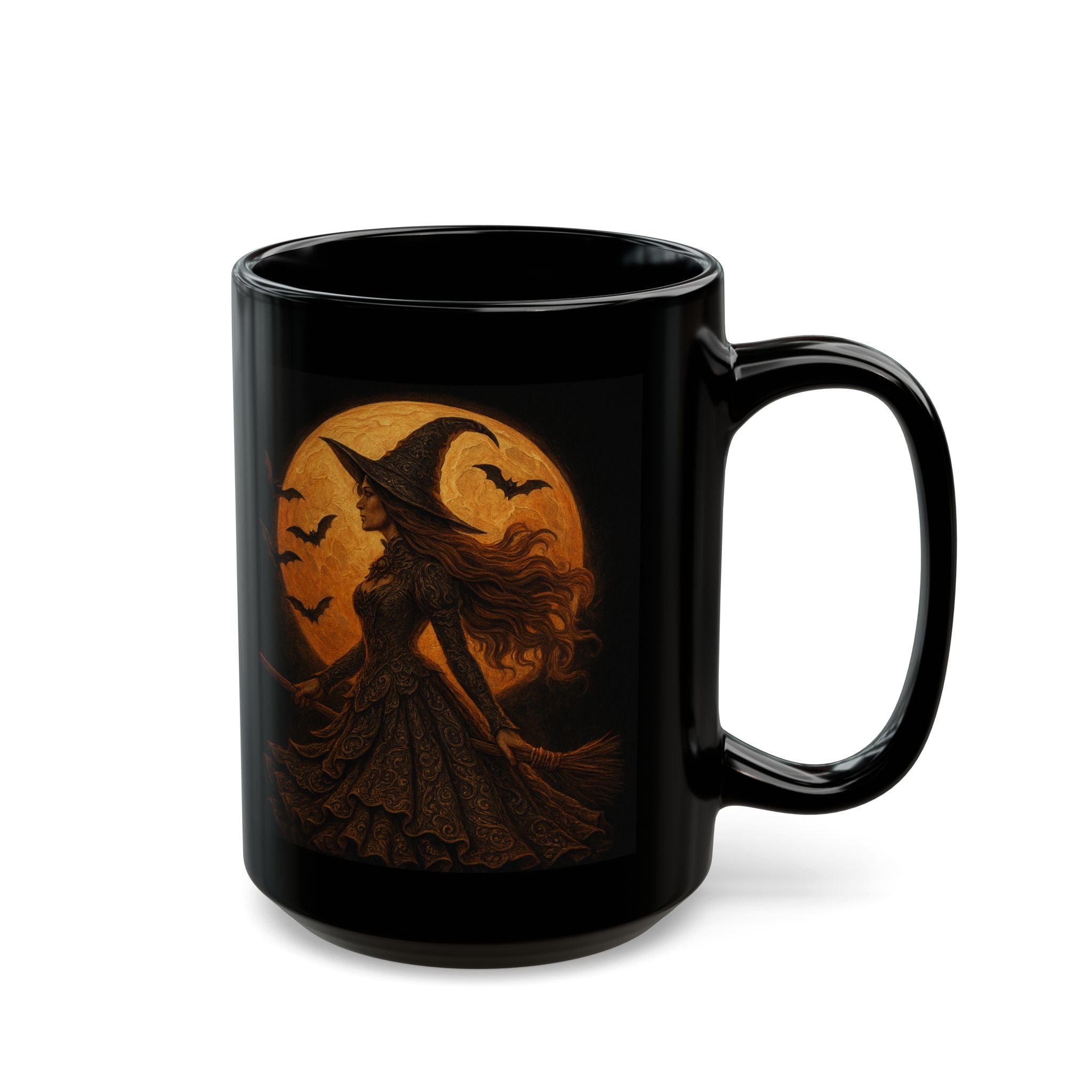 Tasse sorcière — Tasse à café en céramique noire avec sorcière sous la lune