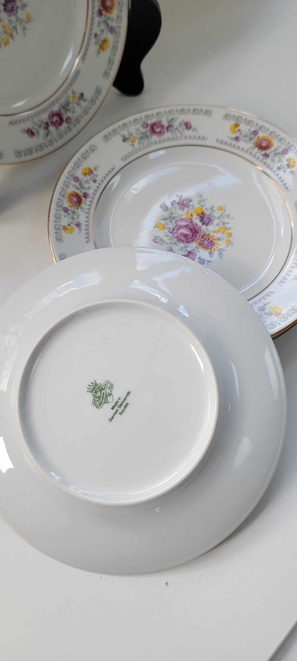 Lot de 4 assiettes à dessert Ilmenau Henneberg 7 po | Porcelaine d'Allemagne de l'Est
