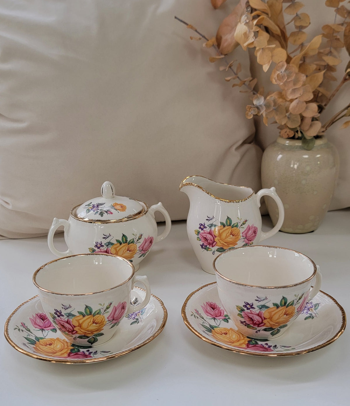 Ensemble à thé vintage Ridgway Chateau Rose - Or 22k | 6 pièces