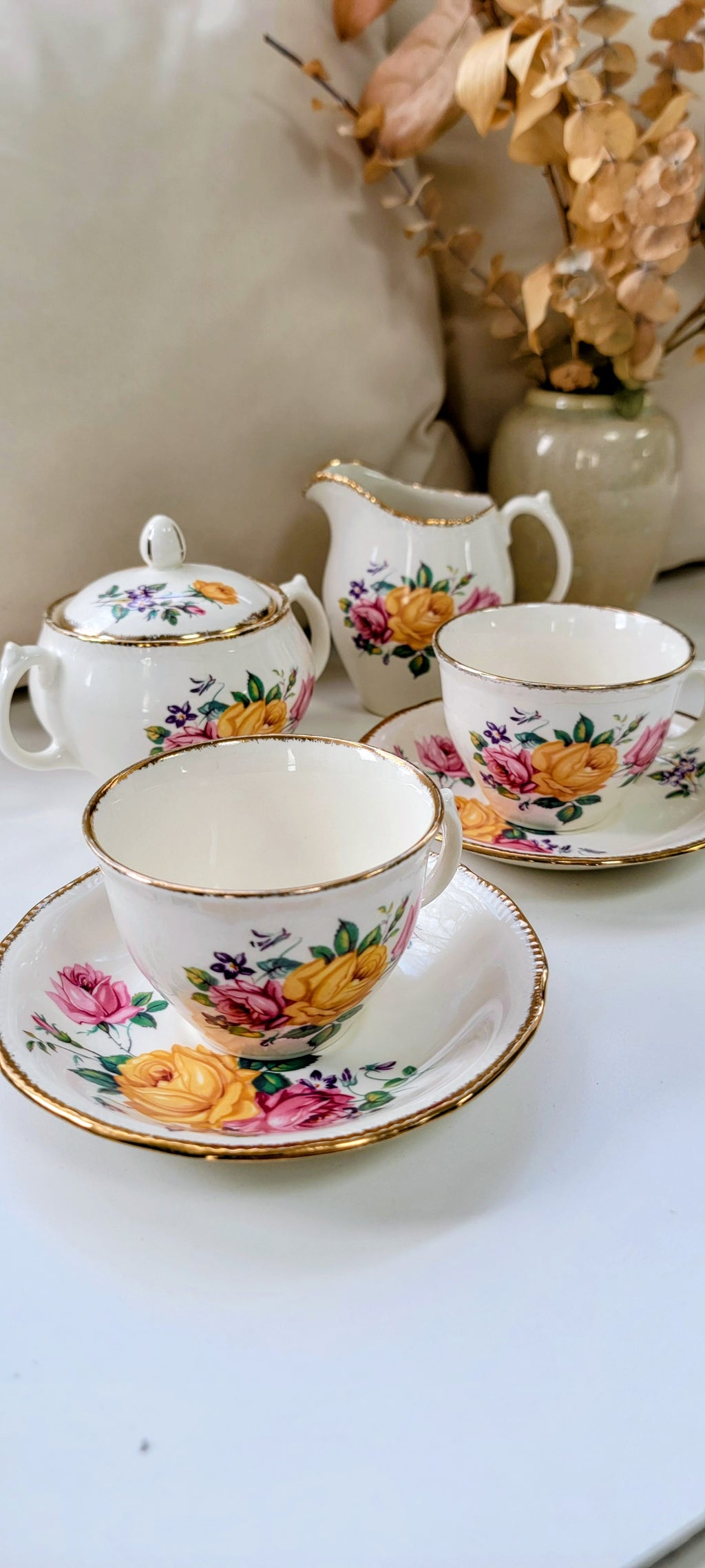 Ensemble à thé vintage Ridgway Chateau Rose - Or 22k | 6 pièces