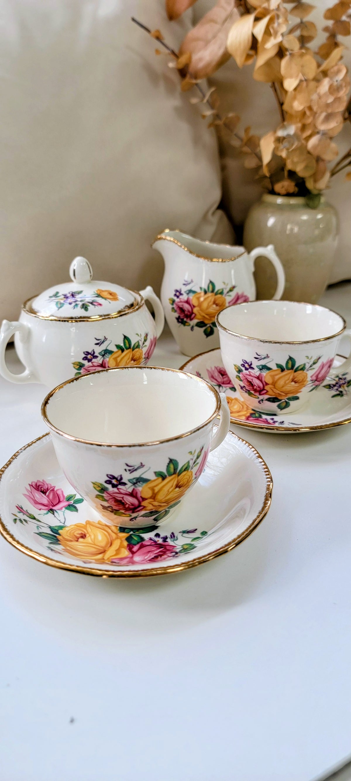 Ensemble à thé vintage Ridgway Chateau Rose - Or 22k | 6 pièces