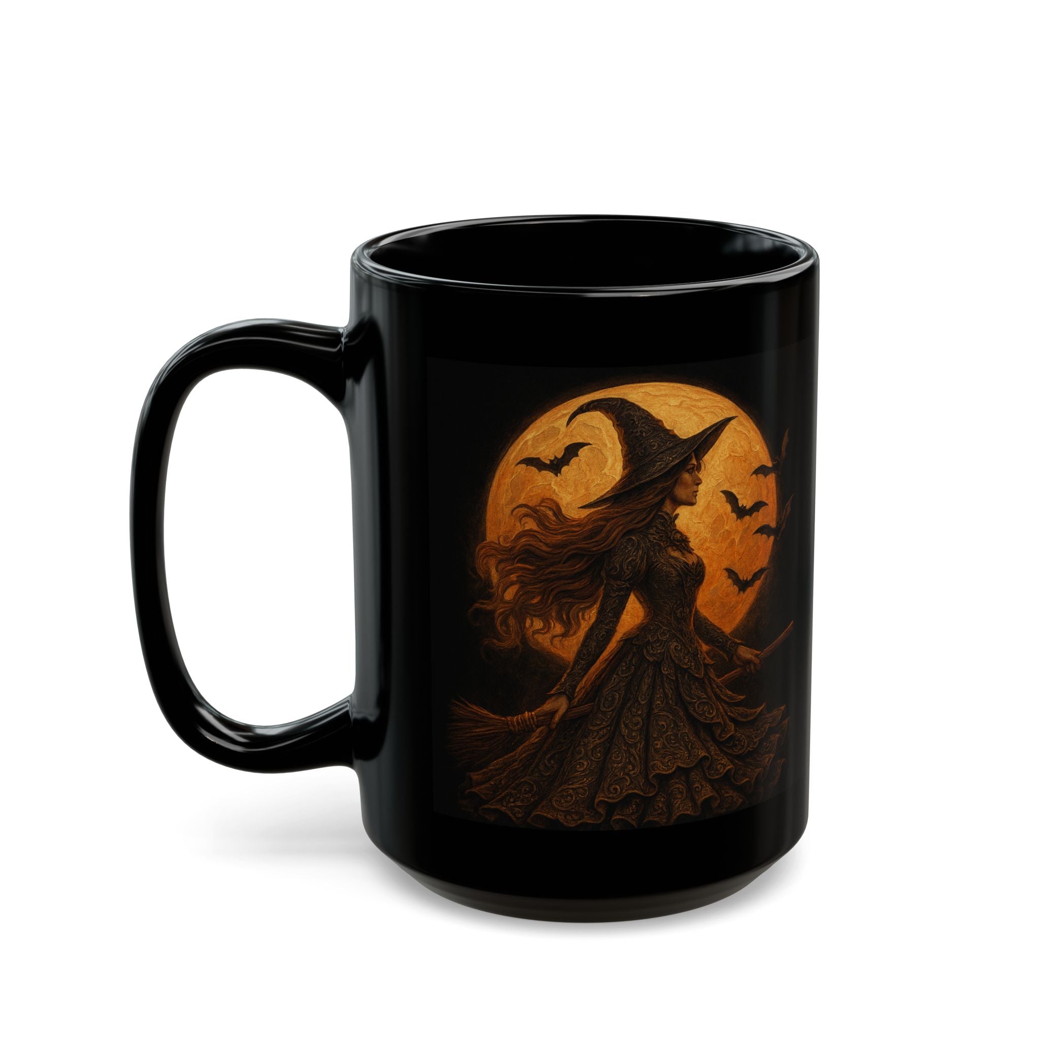 Tasse sorcière — Tasse à café en céramique noire avec sorcière sous la lune