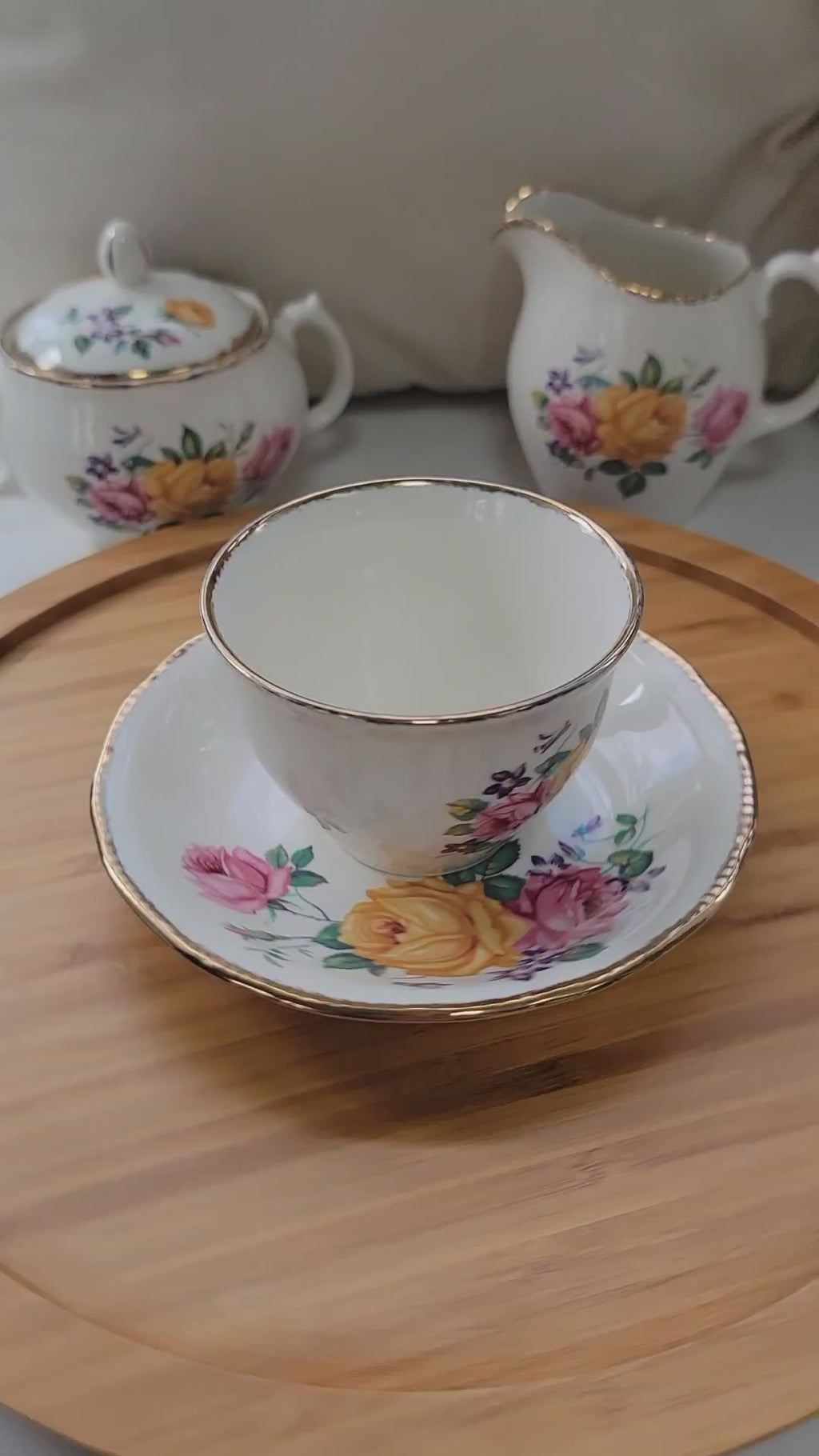 Ensemble à thé vintage Ridgway Chateau Rose - Or 22k | 6 pièces