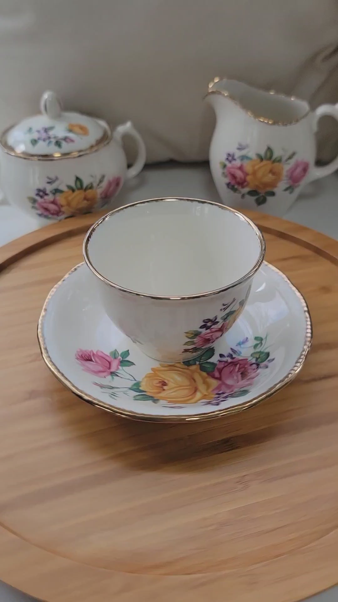 Ensemble à thé vintage Ridgway Chateau Rose - Or 22k | 6 pièces